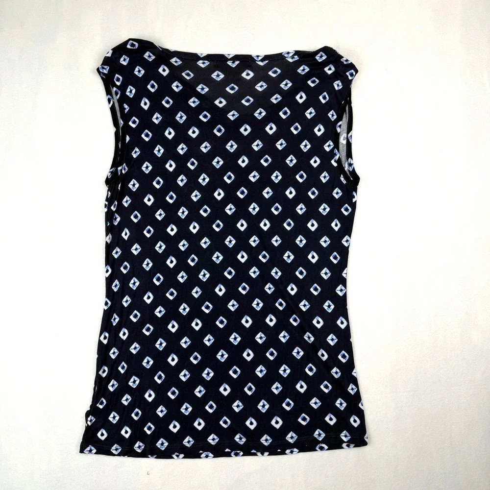 Michael Kors Sleeveless Top Womens Large Blue White Geometric Print Cowl-Neck